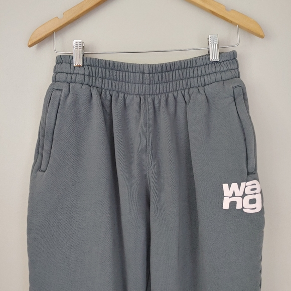 Alexander Wang T Puff Logo Crop Sweatpants Structured Terry Size Small Asphalt - Picture 7 of 16